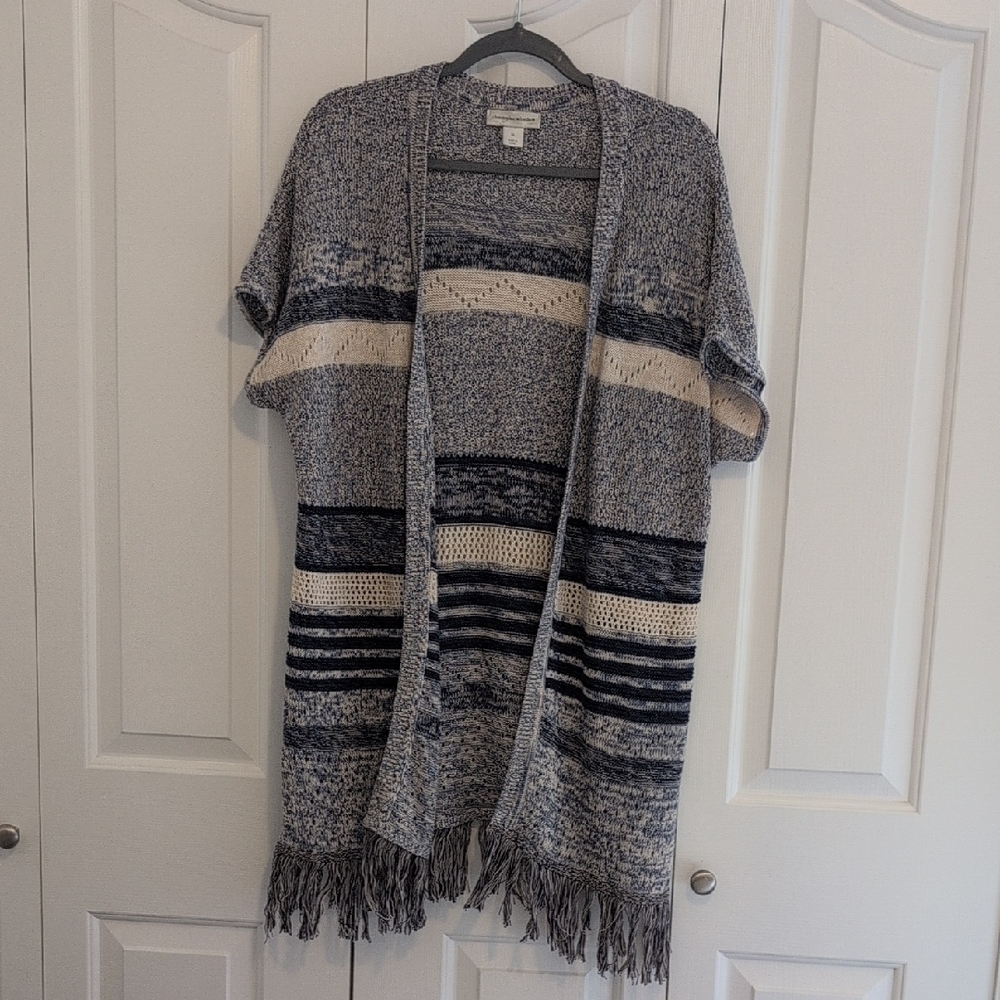 Christopher & Banks Blue and Cream Fringe Cardigan